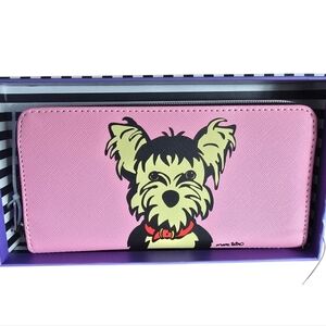 Marc Tetro Yorkie Dog Pink Black Zip Around Wallet Bag